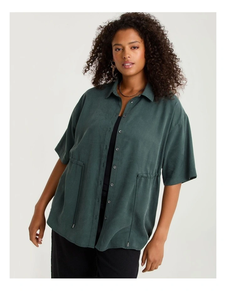Mel Lyocell Cinched Waist Shirt Emerald image 1