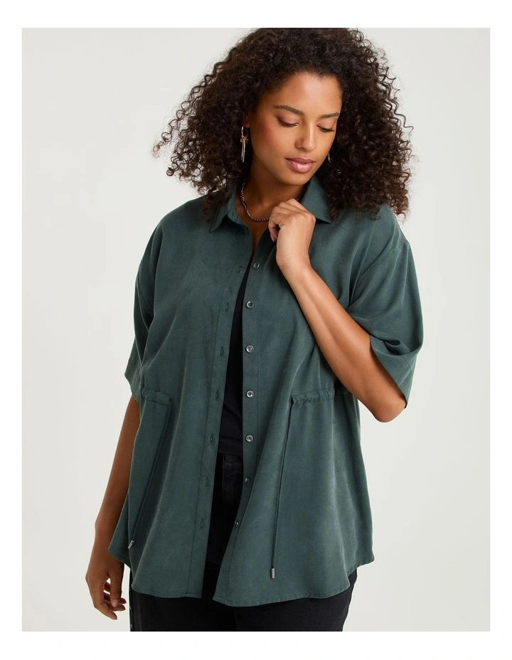 Mel Lyocell Cinched Waist Shirt Emerald image 3