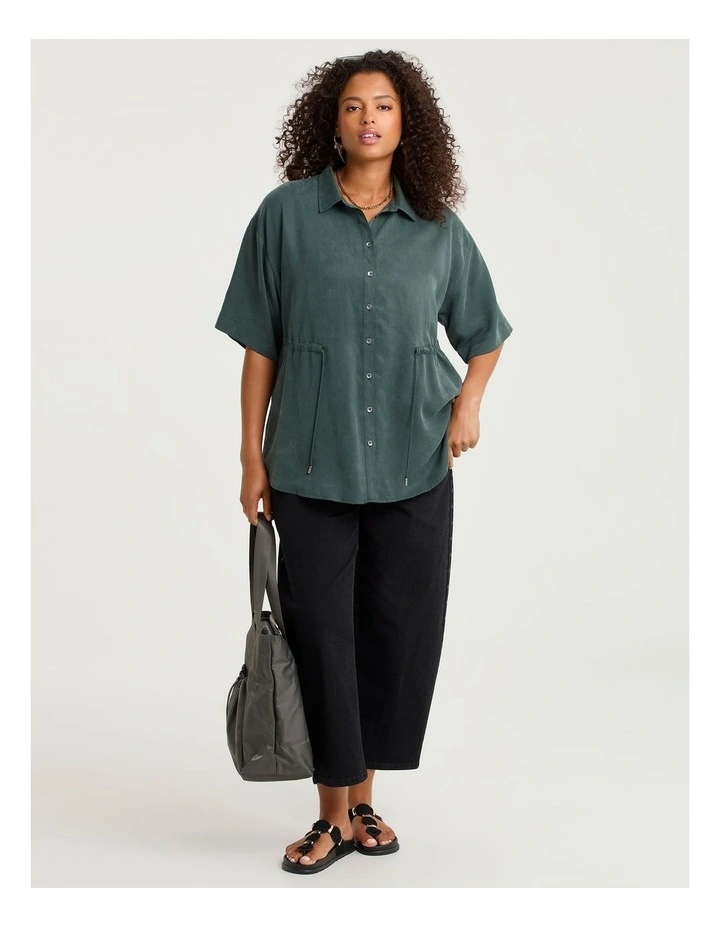 Mel Lyocell Cinched Waist Shirt Emerald image 4