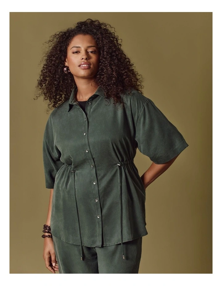 Mel Lyocell Cinched Waist Shirt Emerald image 5
