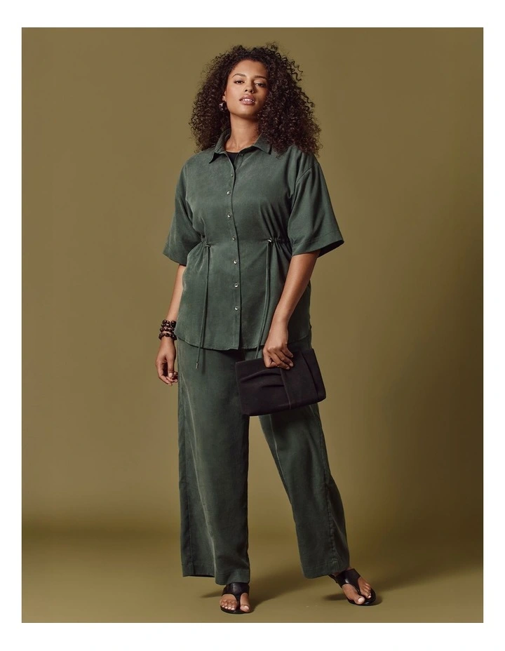 Mel Lyocell Cinched Waist Shirt Emerald image 6