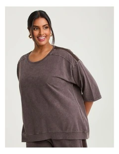 Cotton Tape Oversized Sweatshirt Chocolate