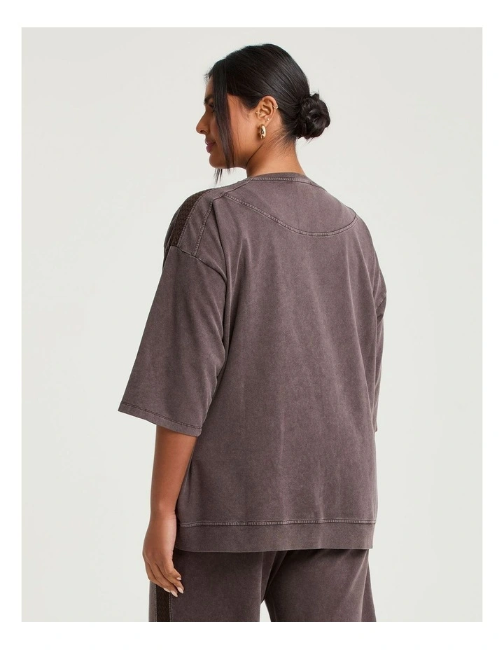 Cotton Tape Oversized Sweatshirt Chocolate image 2