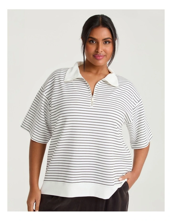 Luxe Touch Stripe 1/4 Zip Top White/chocolate image 1