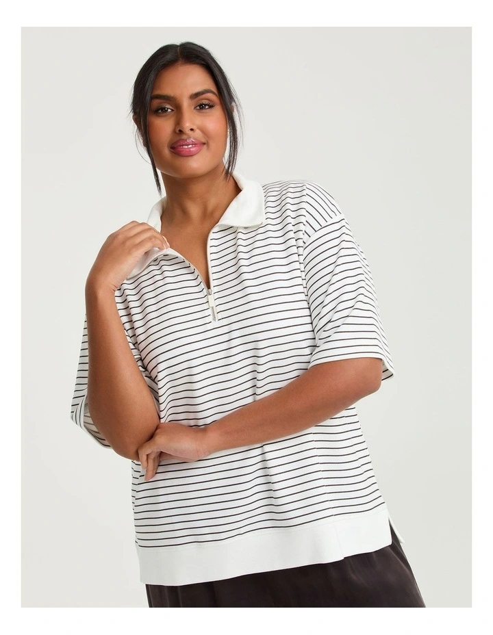 Luxe Touch Stripe 1/4 Zip Top White/chocolate image 3