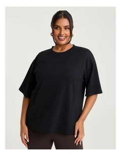 Luxe Touch Relaxed Seam Detail Top Black