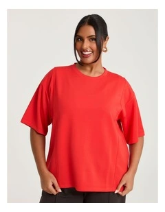 Luxe Touch Relaxed Seam Detail Top Red
