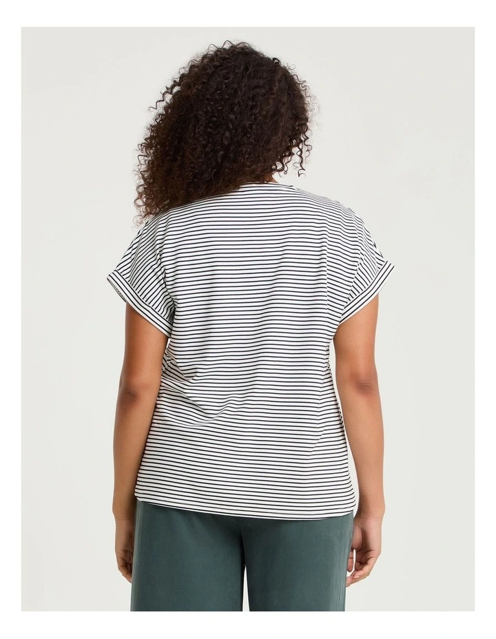 Ponte Crew Neck Stripe Top Off White/black image 2