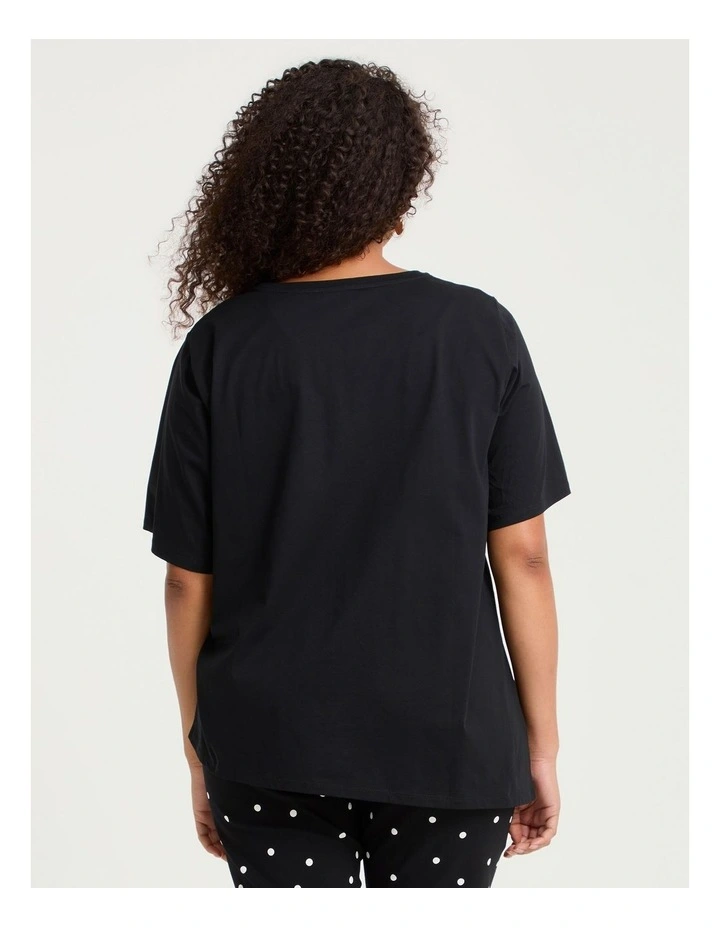 Cotton Asymmetric Crew Neck T-shirt Black image 2