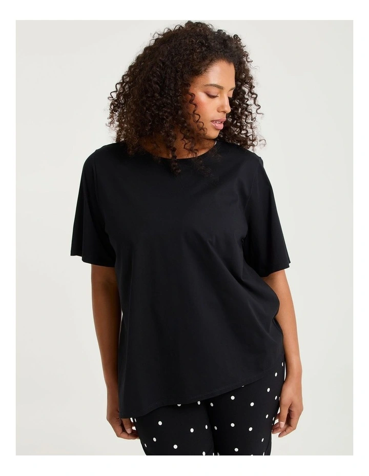 Cotton Asymmetric Crew Neck T-shirt Black image 3