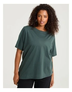 Cotton Asymmetric Crew Neck T-shirt Emerald