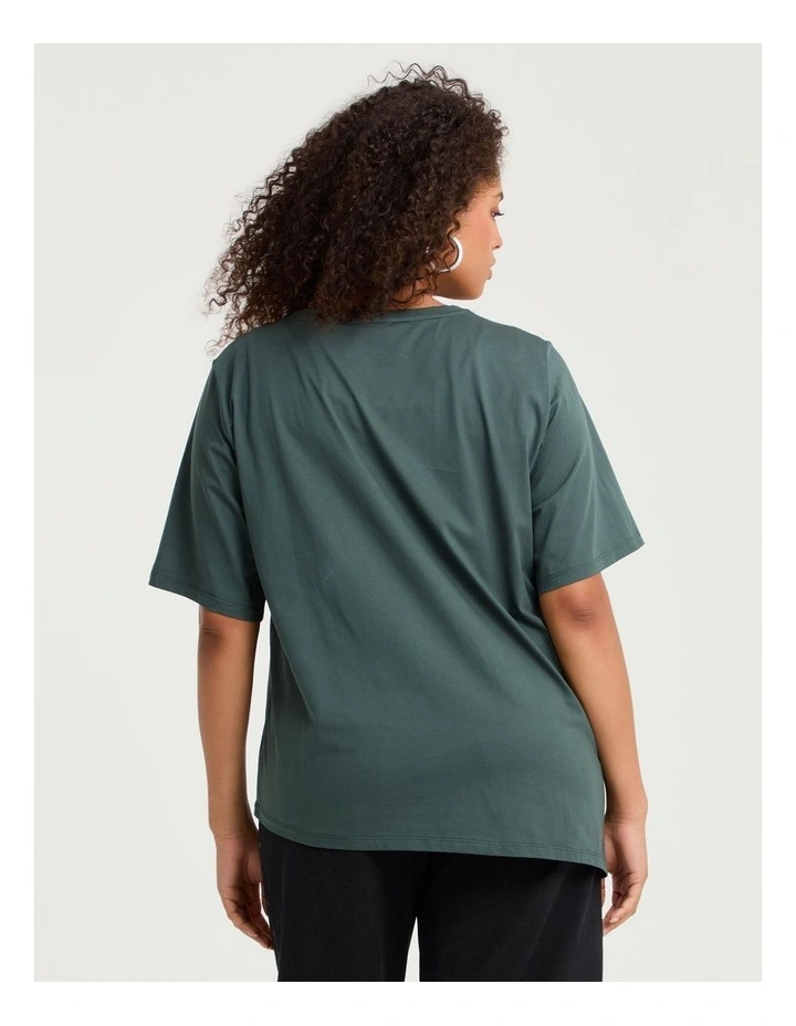 Cotton Asymmetric Crew Neck T-shirt Emerald image 2