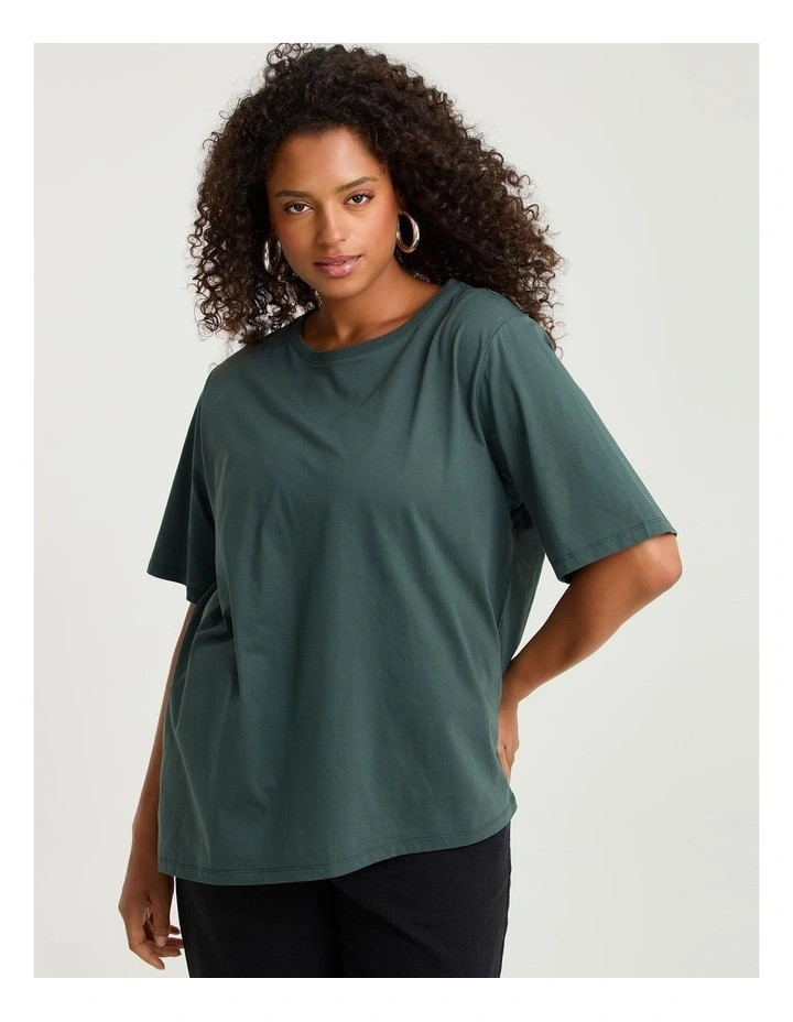 Cotton Asymmetric Crew Neck T-shirt Emerald image 3
