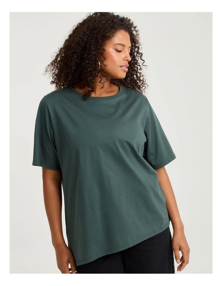 Cotton Asymmetric Crew Neck T-shirt Emerald image 4