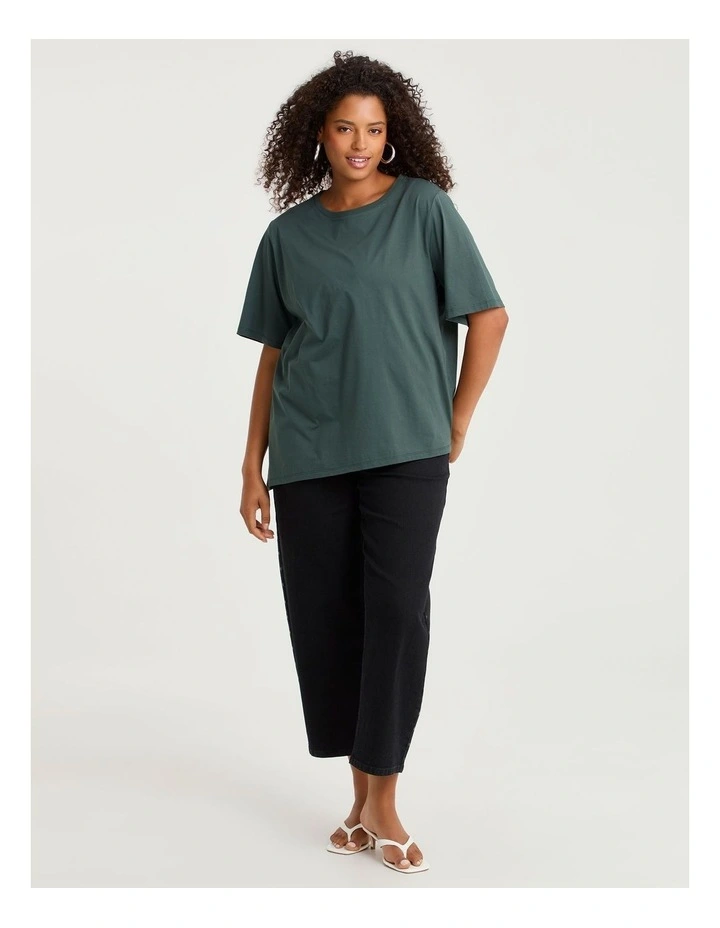 Cotton Asymmetric Crew Neck T-shirt Emerald image 5