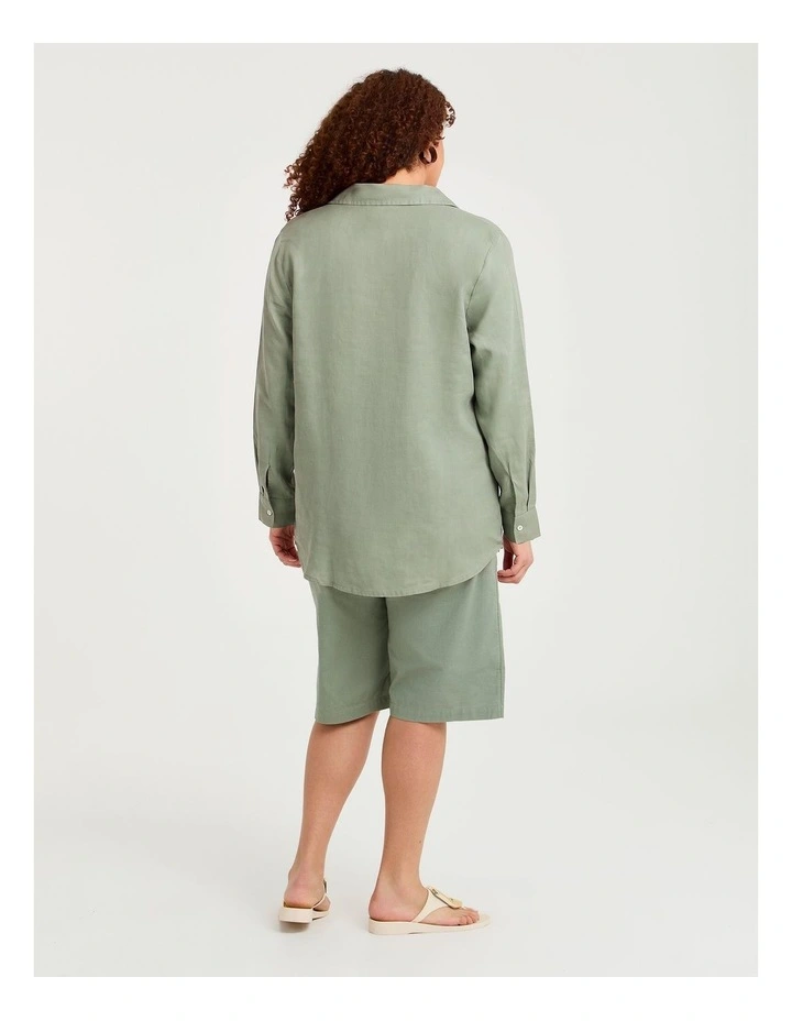 Cotton Linen Collared Top in Light Khaki image 2