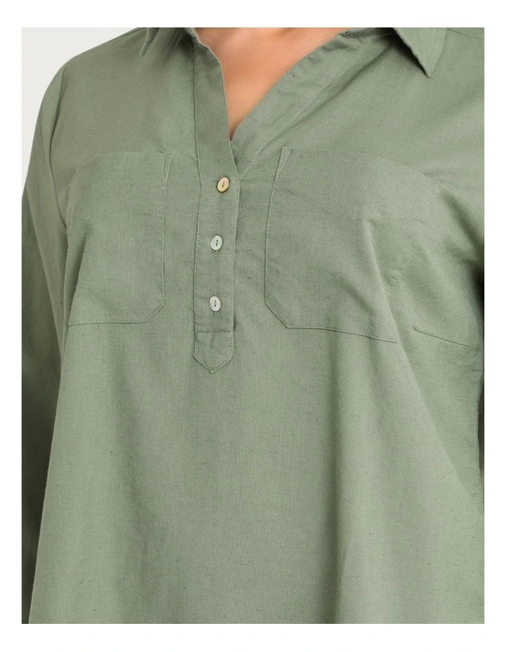 Cotton Linen Collared Top in Light Khaki image 3