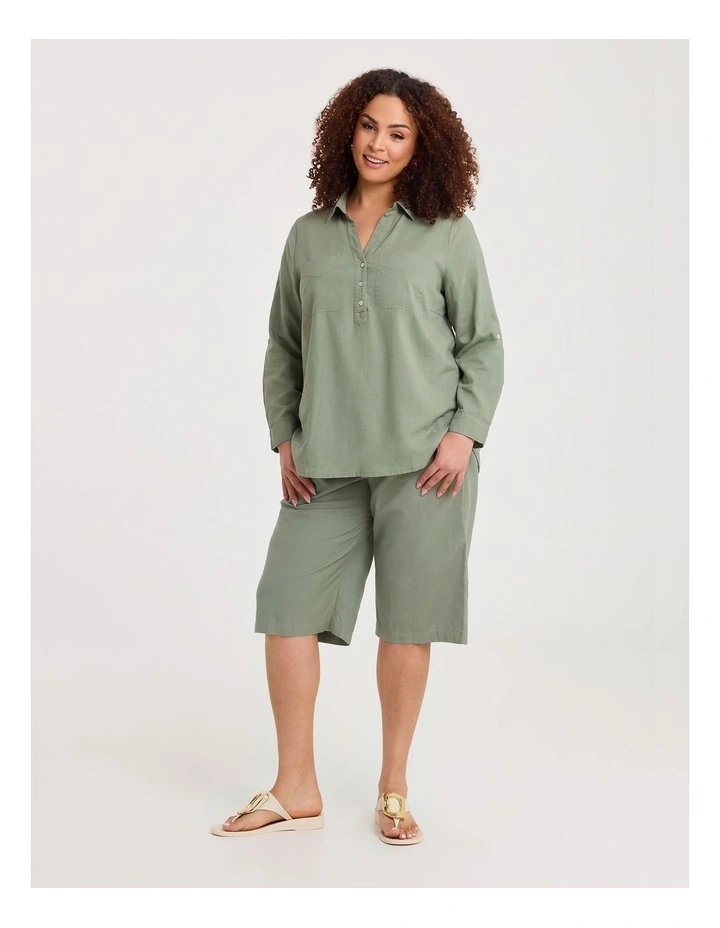 Cotton Linen Collared Top in Light Khaki image 4