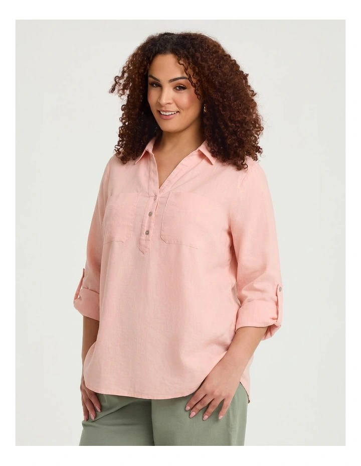 Cotton Linen Collared Top Shell in Pink image 1