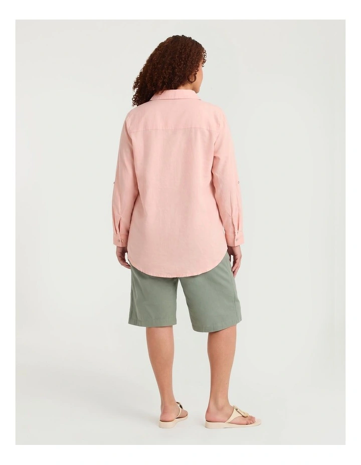 Cotton Linen Collared Top Shell in Pink image 2