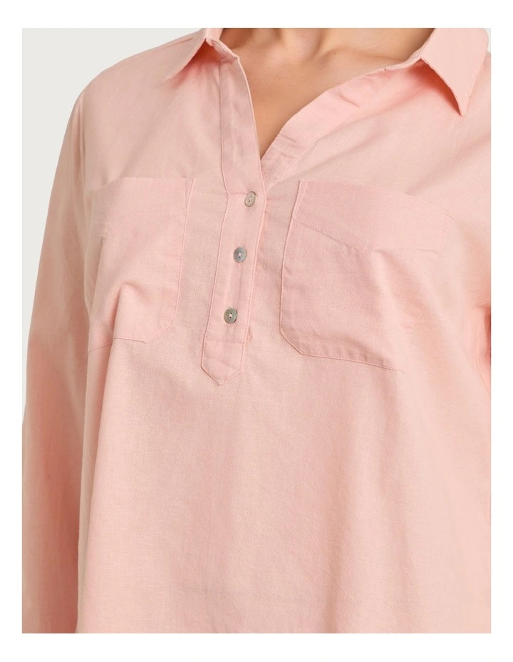 Cotton Linen Collared Top Shell in Pink image 3