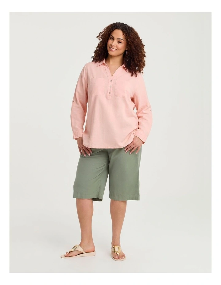 Cotton Linen Collared Top Shell in Pink image 4