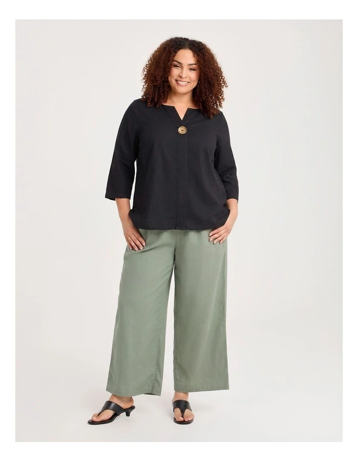 Cotton Linen Button Detail Top in Black image 4