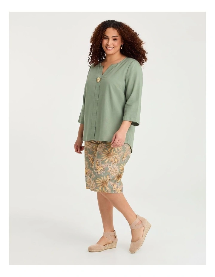 Cotton Linen Button Detail Top in Light Khaki image 4