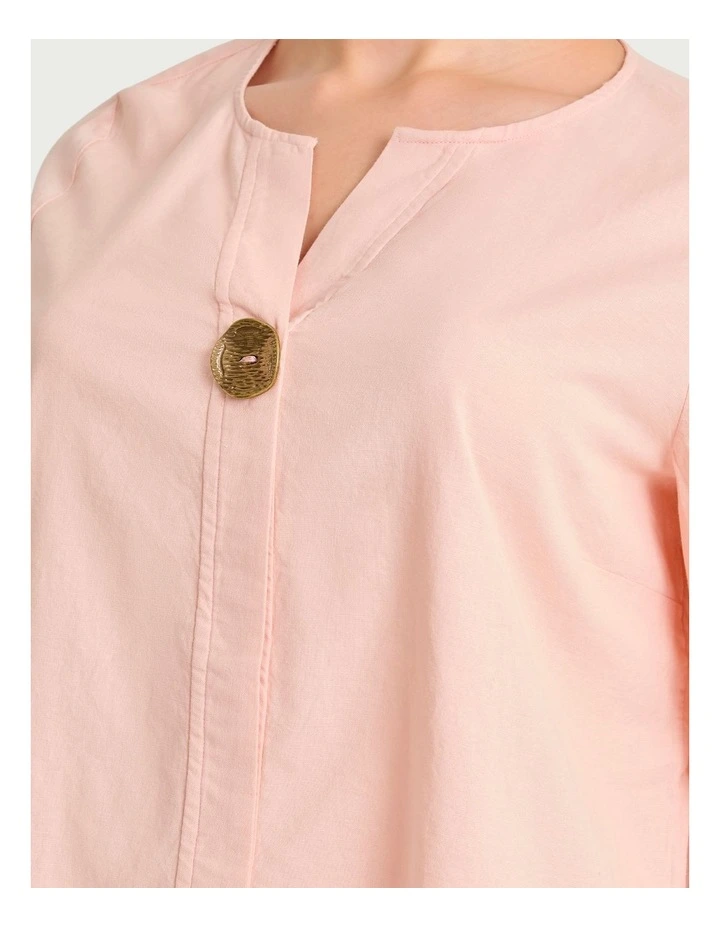 Cotton Linen Button Detail Top Shell Pink image 3