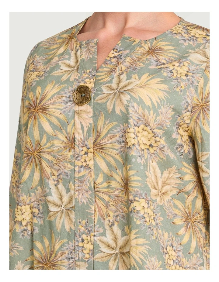 Cotton Linen Button Detail Top Print image 3