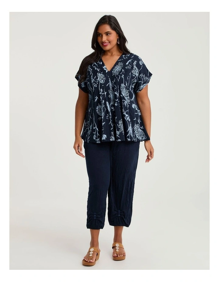 Floral Pintuck Natural Top Dark Indigo Print image 4