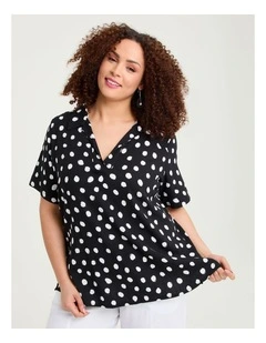 Natural Polka Dot Collar Top Print