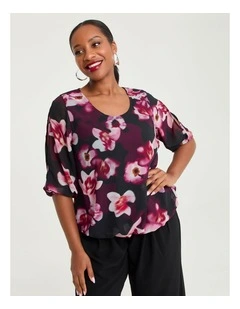Floral Split Sleeve Chiffon Top Print
