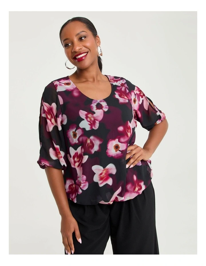 Floral Split Sleeve Chiffon Top Print image 1
