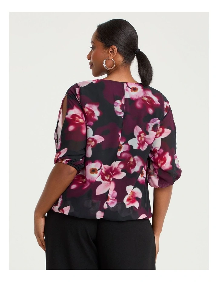 Floral Split Sleeve Chiffon Top Print image 2