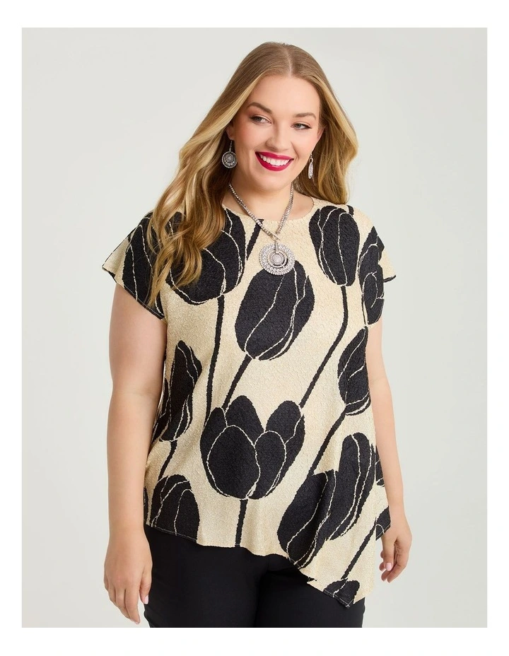 Plisse Angle Top Black/ecru Print image 1