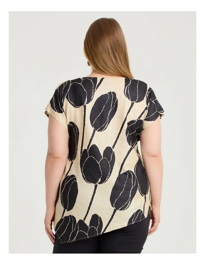 Plisse Angle Top Black/ecru Print image 2