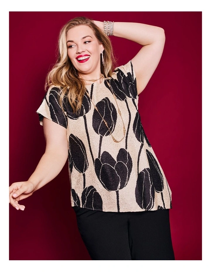 Plisse Angle Top Black/ecru Print image 5