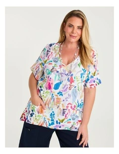 Natural Leni Brushstroke Top Print
