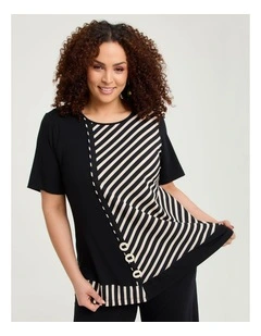 Chevron Stripe Natural Top Black Beige Stripe