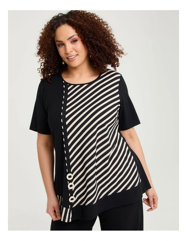 Chevron Stripe Natural Top Black Beige Stripe image 3