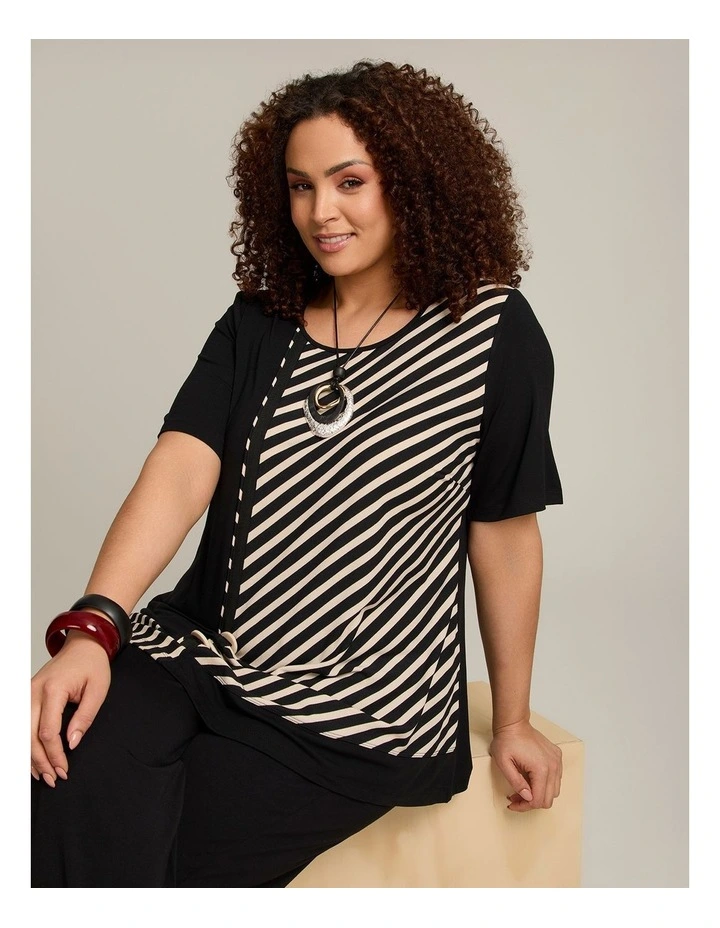 Chevron Stripe Natural Top Black Beige Stripe image 5