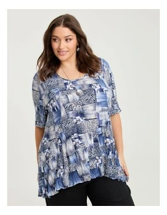 Peplum Crush Luna Top Blue Beige Print