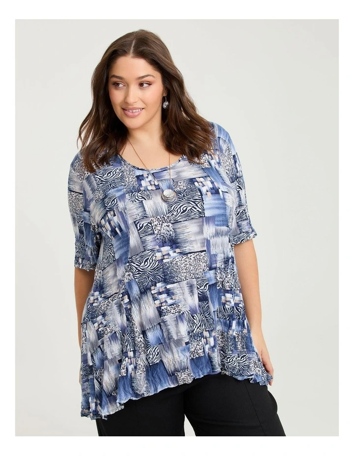 Peplum Crush Luna Top Blue Beige Print image 1