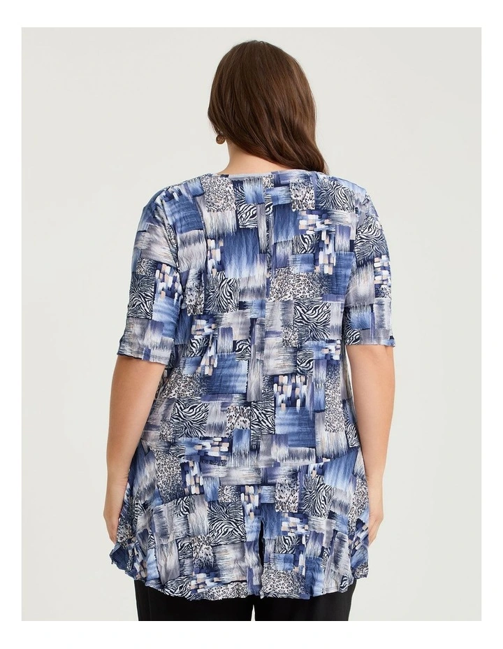 Peplum Crush Luna Top Blue Beige Print image 2