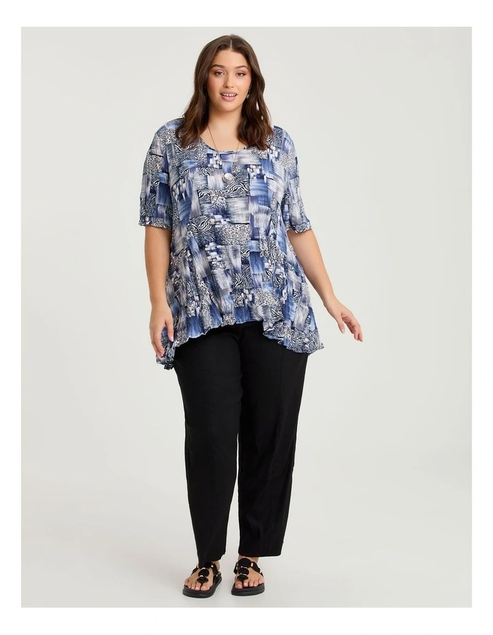 Peplum Crush Luna Top Blue Beige Print image 3