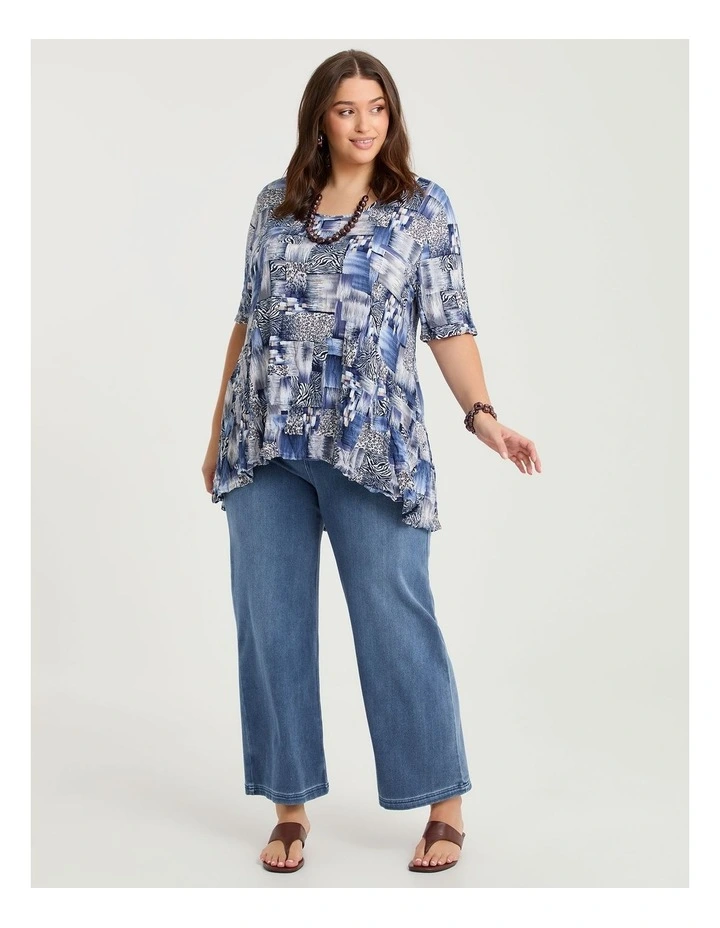 Peplum Crush Luna Top Blue Beige Print image 4