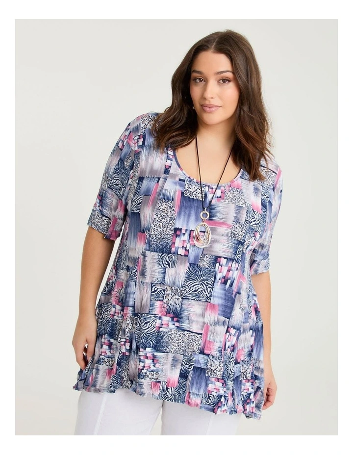 Peplum Crush Luna Top Blue Pink Print image 1