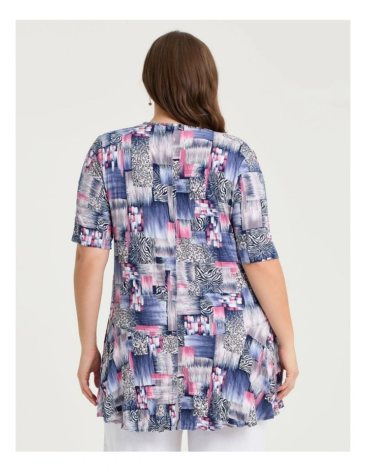 Peplum Crush Luna Top Blue Pink Print image 2