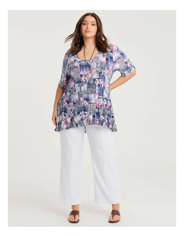 Peplum Crush Luna Top Blue Pink Print image 3